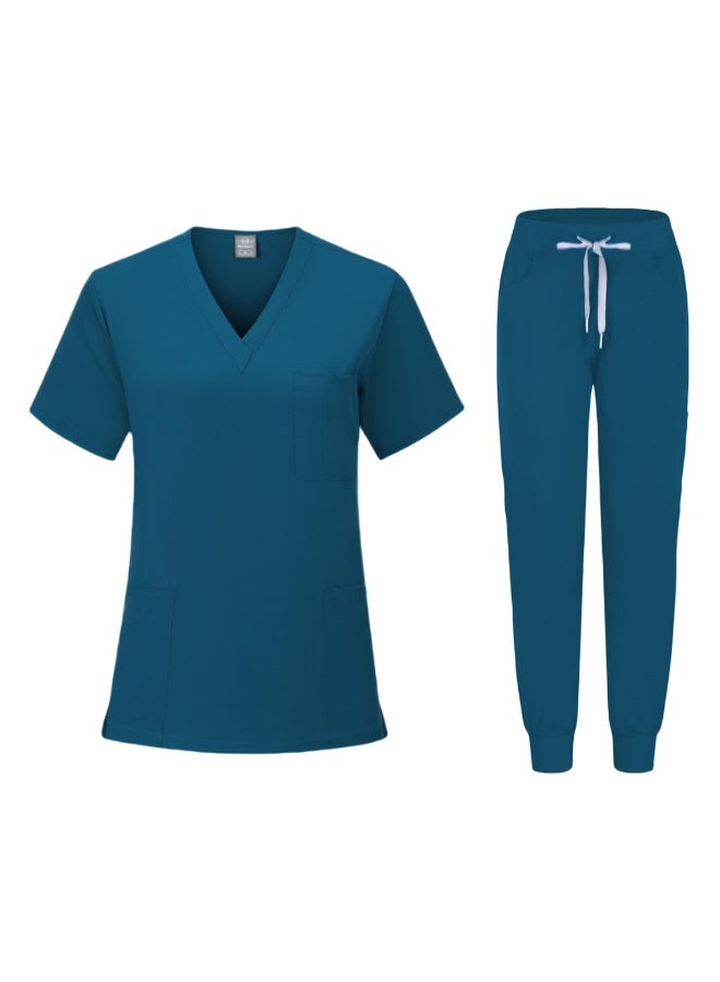 Loquat Womens Medical Scrubs Set Medical Uniform Set Azure Blue - Image 1