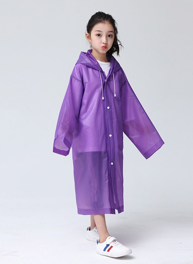 Loquat Kids Thick Reusable Hooded Raincoat Purple 