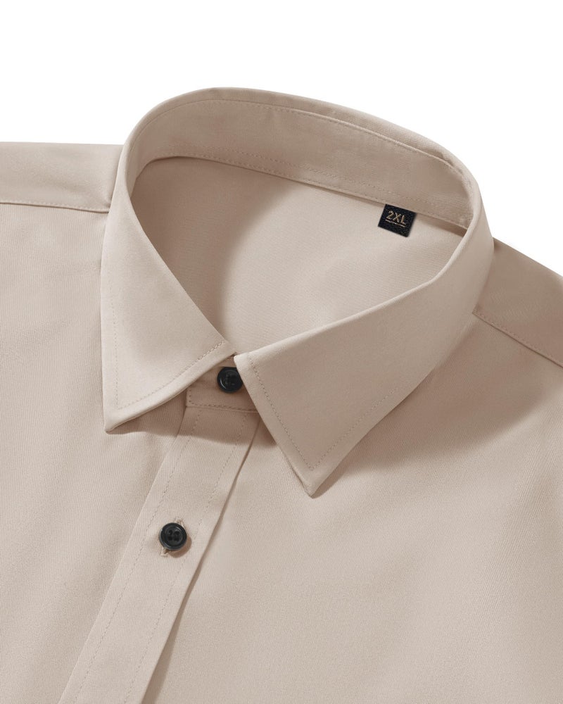 Lusead Mens Tan Dress Shirt Long Sleeve Wedding Party Stretch Wrinkle Free Button Button Down Shirts Thanksgiving Day - Image 3