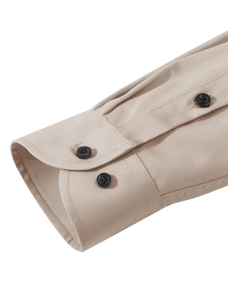 Lusead Mens Tan Dress Shirt Long Sleeve Wedding Party Stretch Wrinkle Free Button Button Down Shirts Thanksgiving Day - Image 5