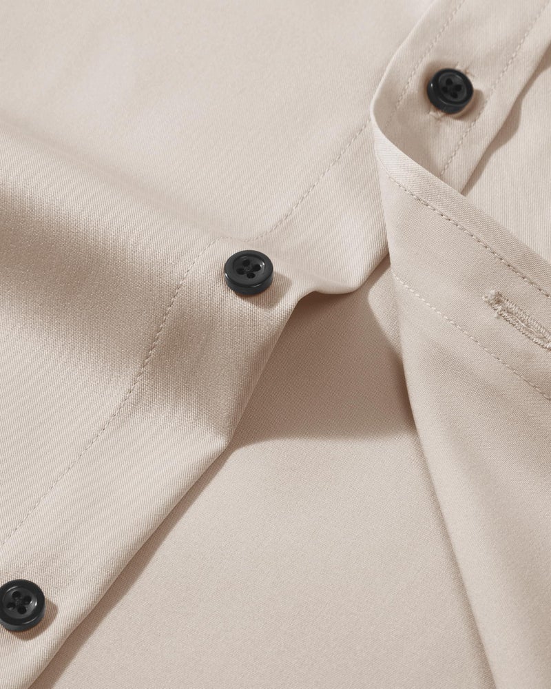 Lusead Mens Tan Dress Shirt Long Sleeve Wedding Party Stretch Wrinkle Free Button Button Down Shirts Thanksgiving Day - Image 4
