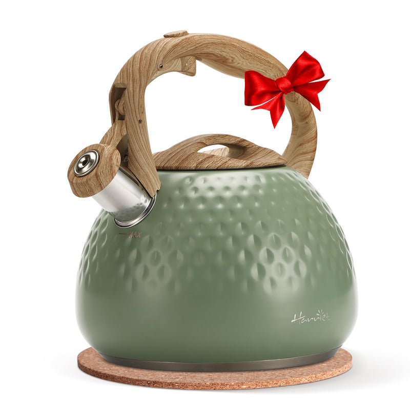 harriet Tea Kettle, Tea Pot for Stovetop, 2.5QT Whistling Kettle with 5-Layers bottom, Food Grade Stainless Steel Kettles with Hot-Resistant Handle Gas Electric Applicable, Green - Image 1