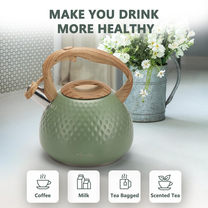 harriet Tea Kettle, Tea Pot for Stovetop, 2.5QT Whistling Kettle with 5-Layers bottom, Food Grade Stainless Steel Kettles with Hot-Resistant Handle Gas Electric Applicable, Green - Image 2