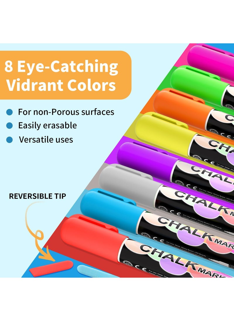 Hoxida 8 Color Liquid Chalk Window Markers for Car Glass Erasable 10mm Jumbo Chalk Markers for Cars Washable Liquid Chalkboard Chalk Markers Pen for Kids Restaurant Cars Glass Paint Auto Bistro Mirror  - Image 3