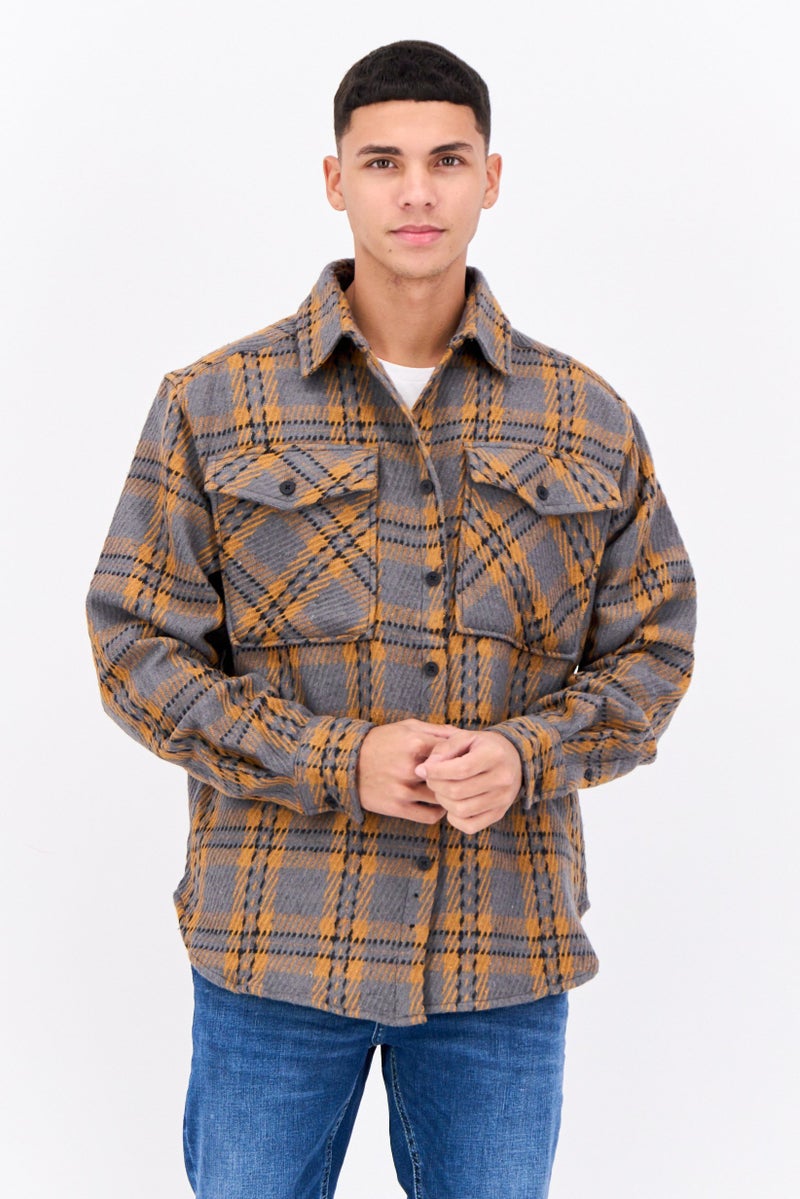 Sovereign Code Men Regular Fit Plaid Shirt Jackets, Grey - Image 1