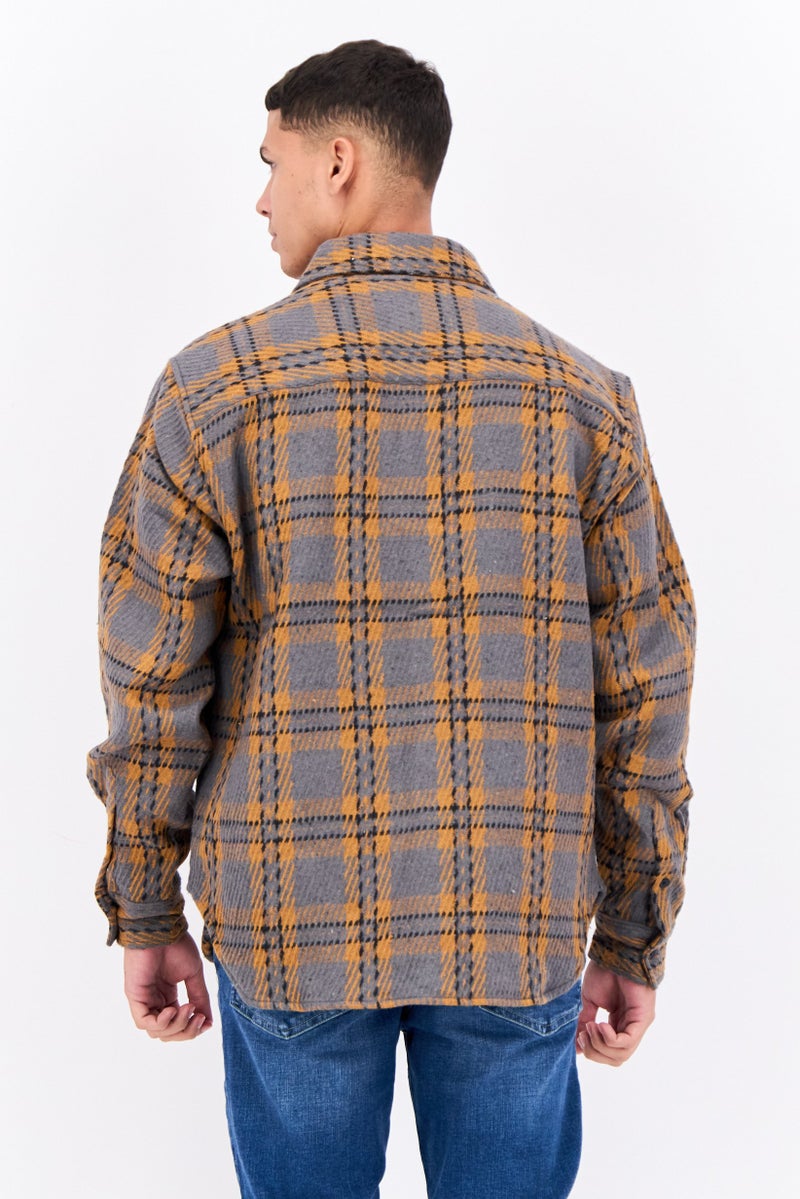 Sovereign Code Men Regular Fit Plaid Shirt Jackets, Grey - Image 3