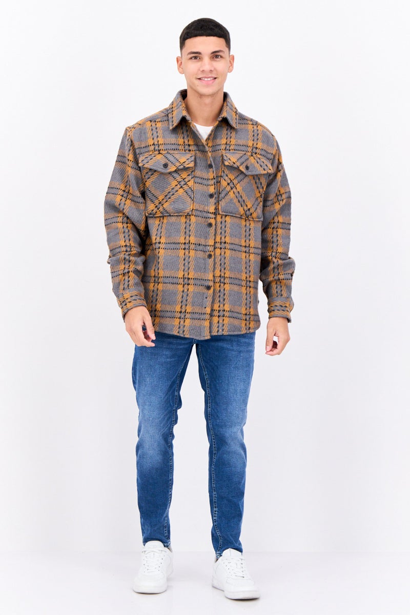 Sovereign Code Men Regular Fit Plaid Shirt Jackets, Grey - Image 4