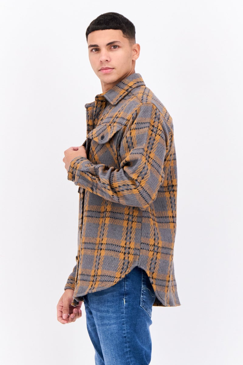 Sovereign Code Men Regular Fit Plaid Shirt Jackets, Grey - Image 2