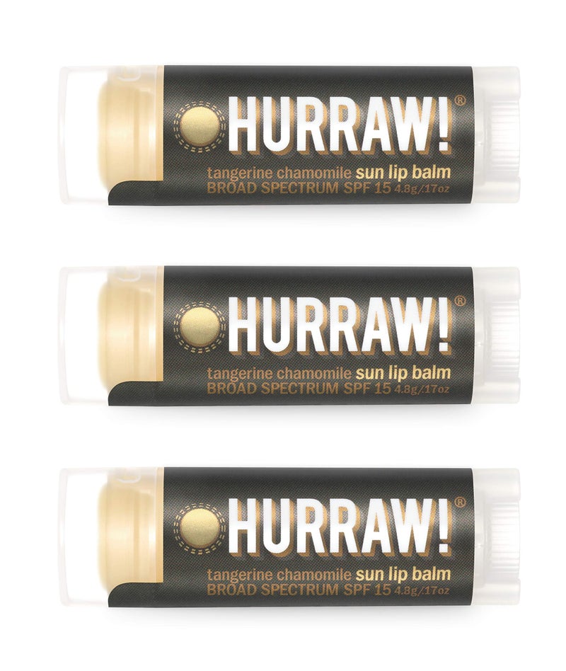 Hurraw! Sun Lip Balm (Zinc Oxide Protection, Broad Spectrum SPF 15, Tangerine, Chamomile), 3 Pack: Organic, Certified Vegan, Gluten Free. Non-GMO, All-Natural. Bee, Shea, Soy & Palm Free. Made in USA - Image 1