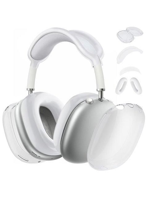 4 in 1 Case Cover for AirPods Max Headphones, Anti-Scratch Ear Pad Case Cover/Ear Cups Cover/Headband Cover/Top Pad Protector, Clear Soft Silicone, Skin Scratch Proof, White & Clear