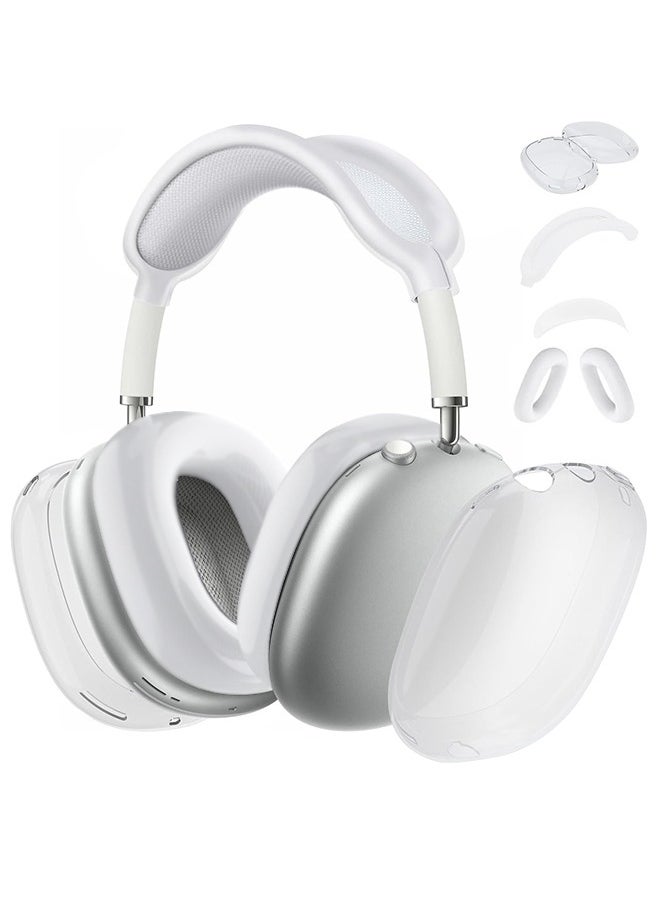 Generic - 4 in 1 Case Cover for AirPods Max Headphones, Anti-Scratch Ear Pad Case Cover/Ear Cups Cover/Headband Cover/Top Pad Protector, Clear Soft Silicone, Skin Scratch Proof, White & Clear - Image 1