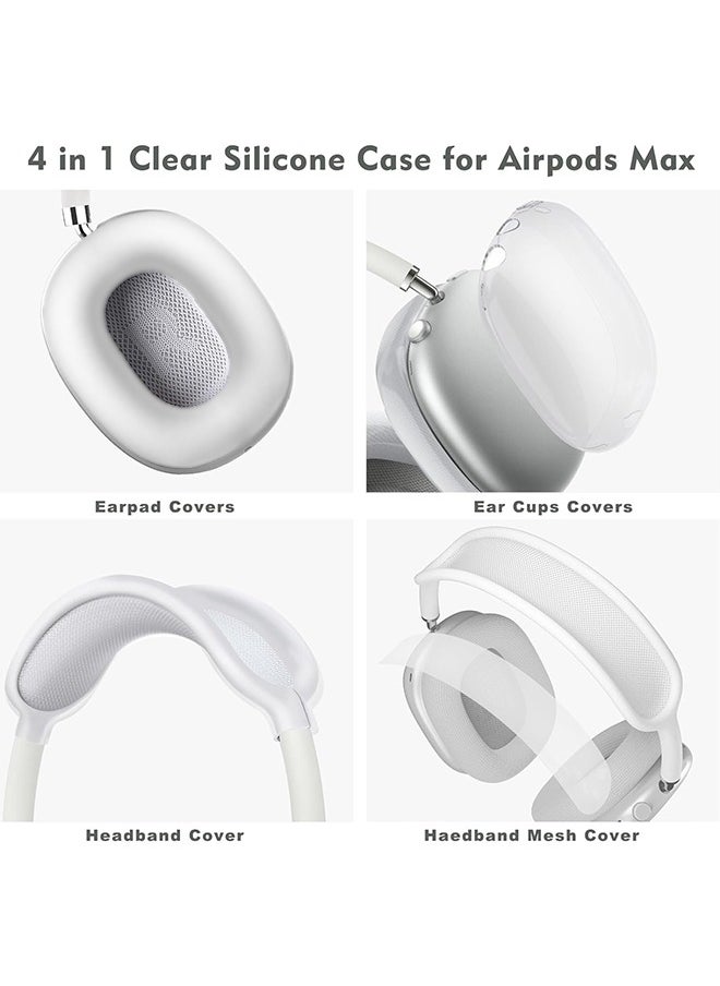 Generic - 4 in 1 Case Cover for AirPods Max Headphones, Anti-Scratch Ear Pad Case Cover/Ear Cups Cover/Headband Cover/Top Pad Protector, Clear Soft Silicone, Skin Scratch Proof, White & Clear - Image 1