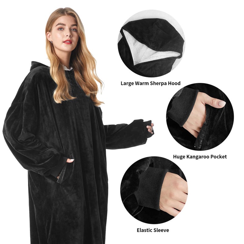 Felicigeely Hoodie Blanket  Long Wearable Blanket Sweatshirt for Adults Women Men Warm Cozy Thick Oversized Blanket Hoodie with Pockets and Sleeves Gift for Her Mom Girls - Image 4