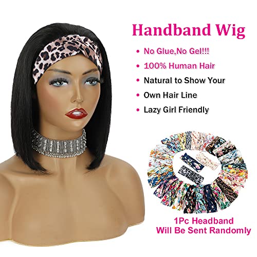 AISI Headband Bob Wig Human Hair Glueless Short Straight Bob Wigs Human Hair For Black Women 150% Density None Front Lace Brazilian Virgin Human Hair Wigs (8 Inch) - Image 4