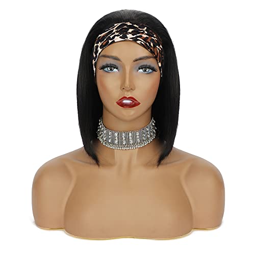 AISI Headband Bob Wig Human Hair Glueless Short Straight Bob Wigs Human Hair For Black Women 150% Density None Front Lace Brazilian Virgin Human Hair Wigs (8 Inch) - Image 2