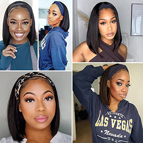 AISI Headband Bob Wig Human Hair Glueless Short Straight Bob Wigs Human Hair For Black Women 150% Density None Front Lace Brazilian Virgin Human Hair Wigs (8 Inch) - Image 5