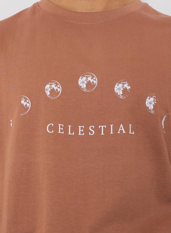 Styli Men Brown Celestial Graphic Oversized T-Shirt - Image 3
