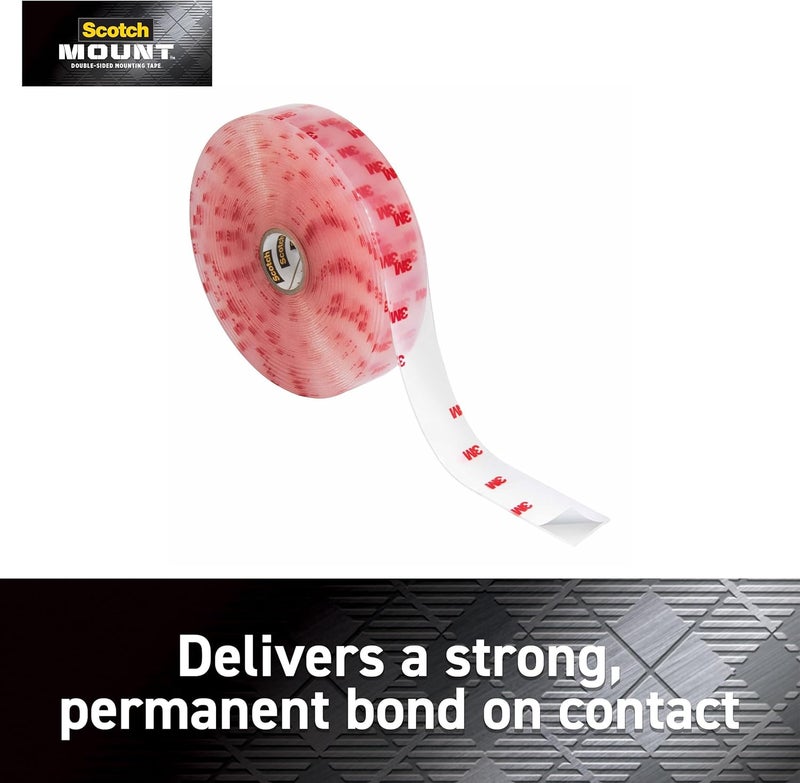 Scotch  Mount Clear Tape 1 In X 450 In (25.4Mm X 11.4M), 1 Roll/Pack Holds 6.8 Kg Using 1.52 M Transparent Color Multi-Surface Easy To Use No Tools Double Sided Adhesive Tape - Image 3