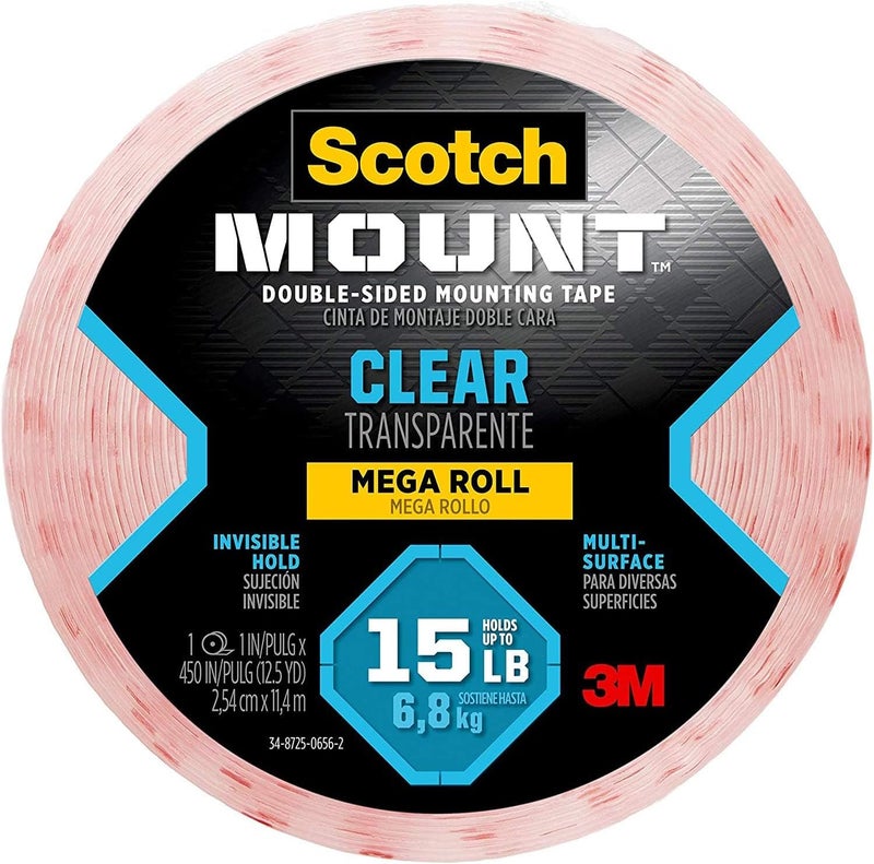 Scotch  Mount Clear Tape 1 In X 450 In (25.4Mm X 11.4M), 1 Roll/Pack Holds 6.8 Kg Using 1.52 M Transparent Color Multi-Surface Easy To Use No Tools Double Sided Adhesive Tape - Image 2