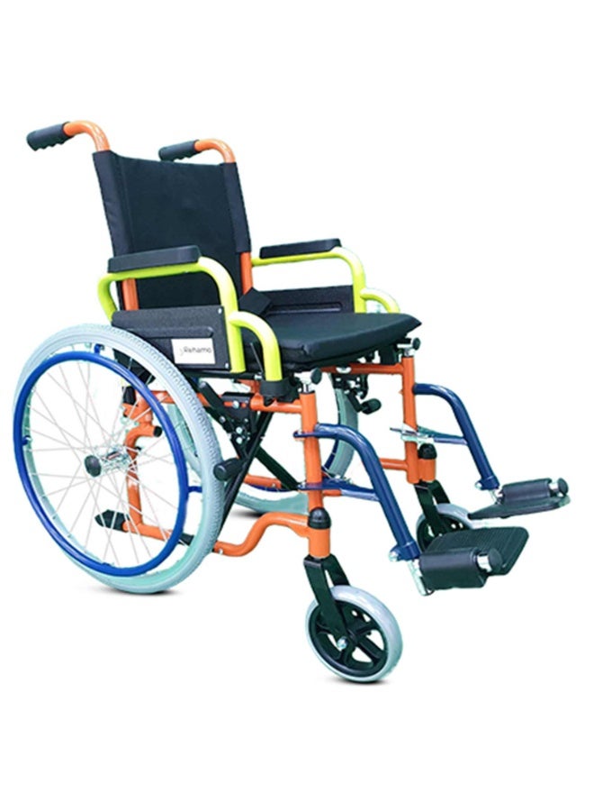 ريهامو Rehamo Neo Pediatric Lightweight Foldable Wheelchair 14 Inch For Children, Multi-Functional, Manual Folding w/Safety Belt, Swing-Away Foot Support w/Straps | Multi Color Frame - Image 1