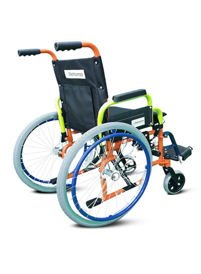 ريهامو Rehamo Neo Pediatric Lightweight Foldable Wheelchair 14 Inch For Children, Multi-Functional, Manual Folding w/Safety Belt, Swing-Away Foot Support w/Straps | Multi Color Frame - Image 3