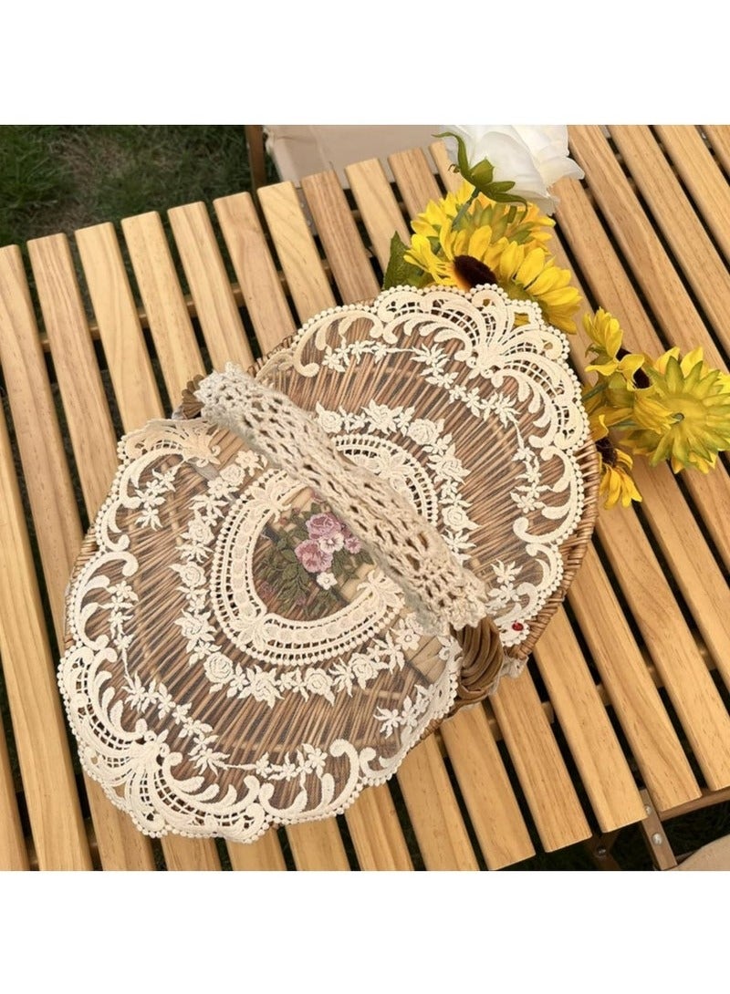 OMEVE 2 Pcs Retro French Style Lace Placemats Fashionable Embroidered Cup Mat vase mat 12.59inch*16.92inch,Beige - Image 5