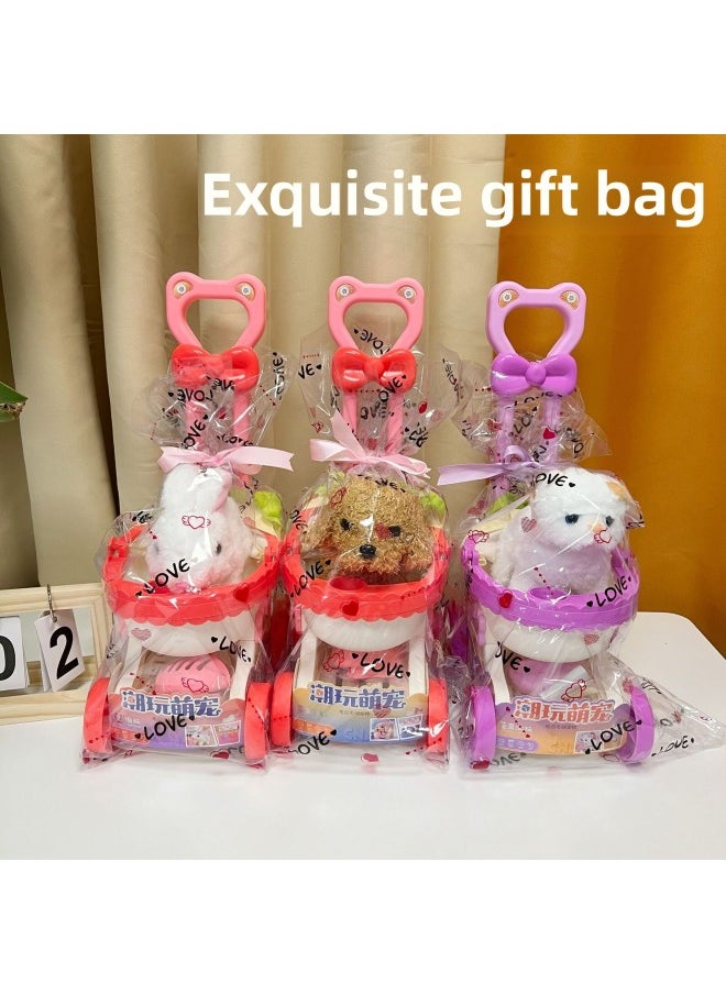 Stall Supply Electric Plush Pet Stroller Puppy Cat Cute Pet Simulation Walking Cry Baby Toys-Color:007-216 Little Rabbit Pet Gift Box Set [2 Random Colors]  - Image 2