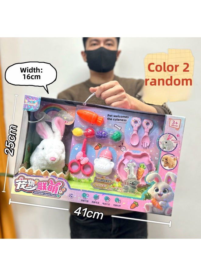 Stall Supply Electric Plush Pet Stroller Puppy Cat Cute Pet Simulation Walking Cry Baby Toys-Color:007-216 Little Rabbit Pet Gift Box Set [2 Random Colors]  - Image 1