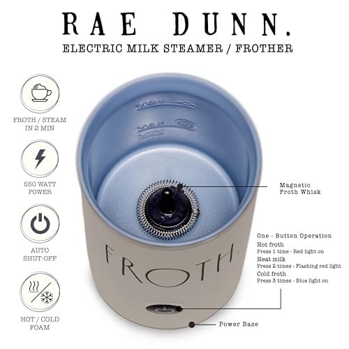 Rae Dunn Electric Milk Frother Steamer -Stylish Automatic Milk Steamer and Frother, Milk Warmer, Hot and Cold Foam Maker for Coffee, Latte, Cappuccino, Macchiato - 550 Watt (Sand) - Image 3