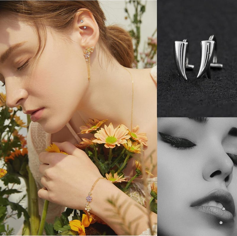 MONAZEO 36Pcs 16G Lip Rings Stainless Steel Snake Bite Piercing Labret Jewelry Medusa Spiral Barbell Helix Tragus Earrings Hoop Horseshoe Septum Nose Cartilage Piercings - Image 5