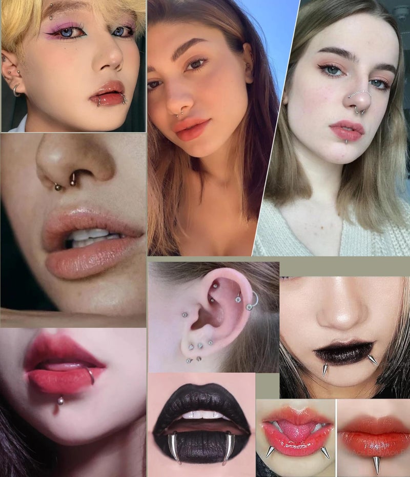 MONAZEO 36Pcs 16G Lip Rings Stainless Steel Snake Bite Piercing Labret Jewelry Medusa Spiral Barbell Helix Tragus Earrings Hoop Horseshoe Septum Nose Cartilage Piercings - Image 2
