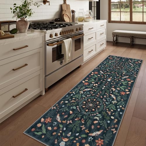 La Home Lahome Insect Botanical 2x6 Washable Rug Runners for Hallways Non Slip, Black Bathroom Kitchen Runner Rugs Non Skid, Soft Non-Slip Entryway Indoor Carpet for Laundry Bedroom - Image 2