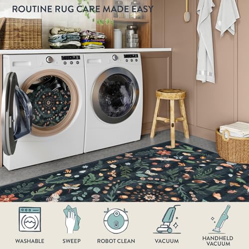 La Home Lahome Insect Botanical 2x6 Washable Rug Runners for Hallways Non Slip, Black Bathroom Kitchen Runner Rugs Non Skid, Soft Non-Slip Entryway Indoor Carpet for Laundry Bedroom - Image 4