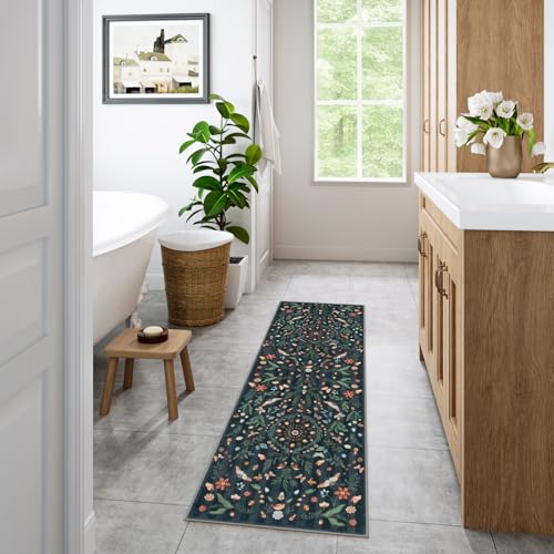 La Home Lahome Insect Botanical 2x6 Washable Rug Runners for Hallways Non Slip, Black Bathroom Kitchen Runner Rugs Non Skid, Soft Non-Slip Entryway Indoor Carpet for Laundry Bedroom - Image 3