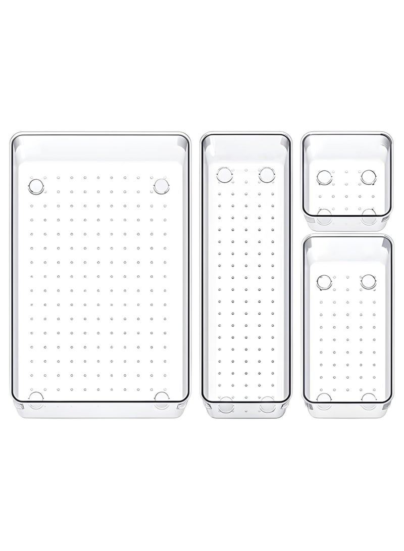 KASTWAVE Clear Plastic Drawer Organizers Set, 4 Pcs Desk Drawer Organizer Trays for Home,Bedroom,Kitchen,Bathroom,Office,Makeup Drawer Organizer-Clear - Image 1