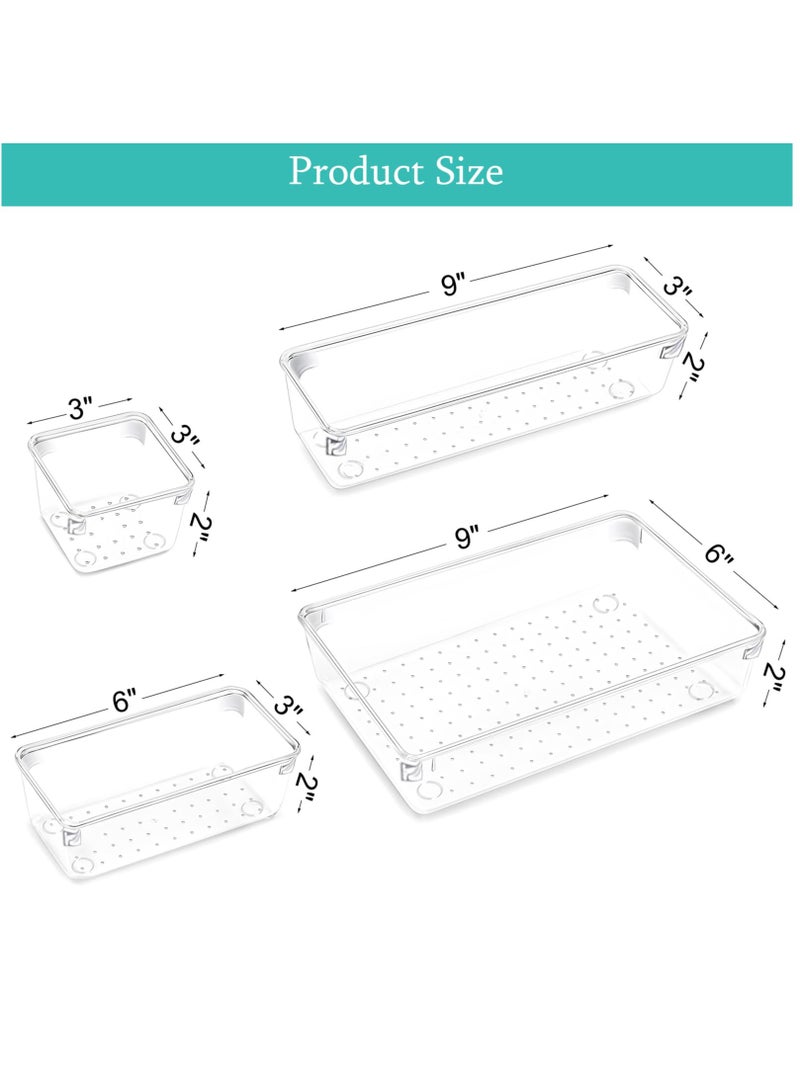 KASTWAVE Clear Plastic Drawer Organizers Set, 4 Pcs Desk Drawer Organizer Trays for Home,Bedroom,Kitchen,Bathroom,Office,Makeup Drawer Organizer-Clear - Image 2