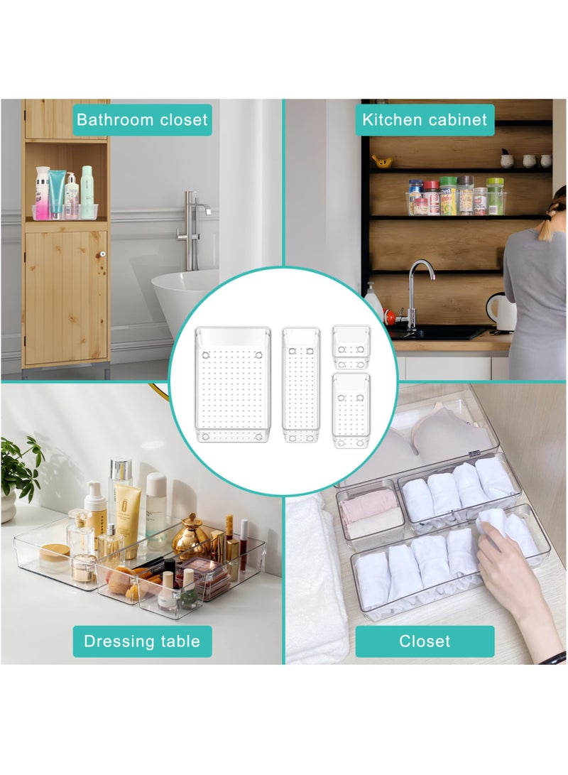 KASTWAVE Clear Plastic Drawer Organizers Set, 4 Pcs Desk Drawer Organizer Trays for Home,Bedroom,Kitchen,Bathroom,Office,Makeup Drawer Organizer-Clear - Image 4