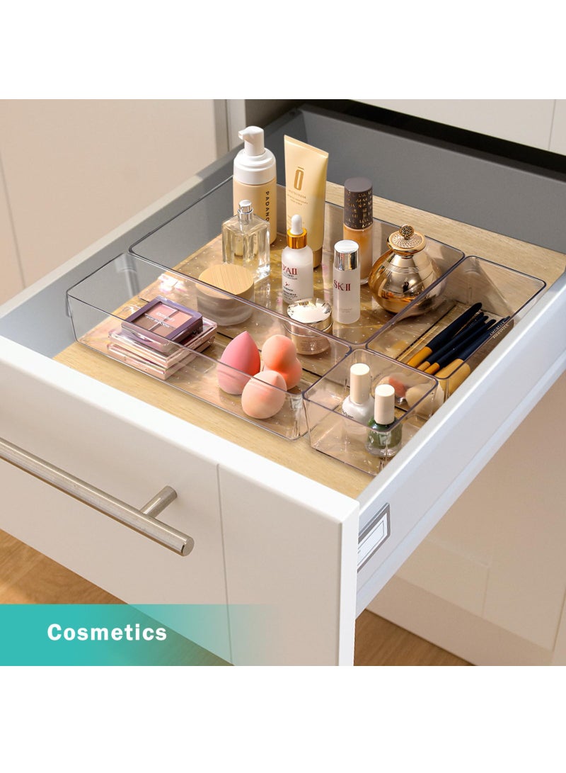 KASTWAVE Clear Plastic Drawer Organizers Set, 4 Pcs Desk Drawer Organizer Trays for Home,Bedroom,Kitchen,Bathroom,Office,Makeup Drawer Organizer-Clear - Image 5
