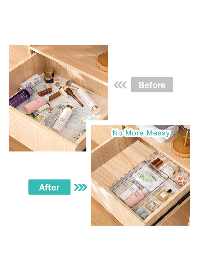 KASTWAVE Clear Plastic Drawer Organizers Set, 4 Pcs Desk Drawer Organizer Trays for Home,Bedroom,Kitchen,Bathroom,Office,Makeup Drawer Organizer-Clear - Image 3