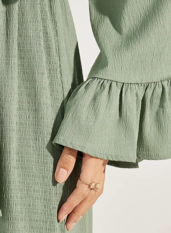 ستايلي Ruffled Sleeve Midi Dress