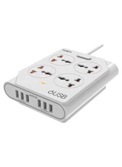KH-63 4 Power Socket With 6 USB Extension White