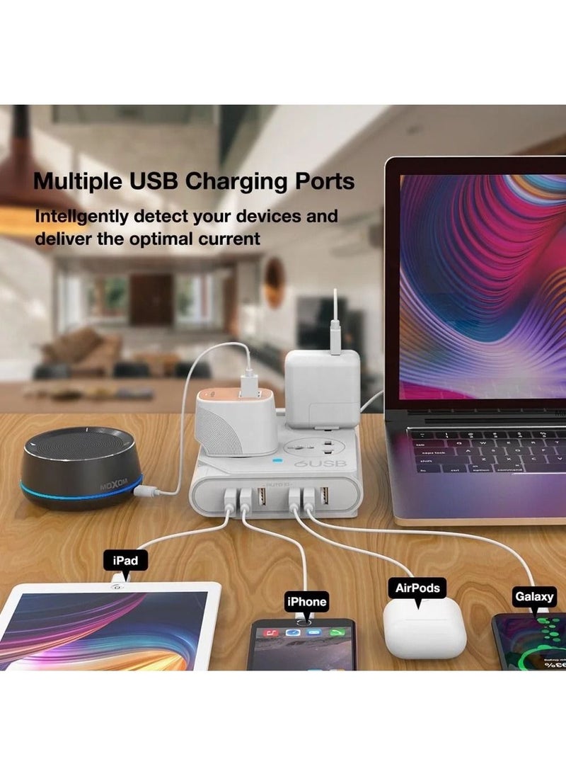 MOXOM - KH-63 4 Power Socket With 6 USB Extension White - Image 1