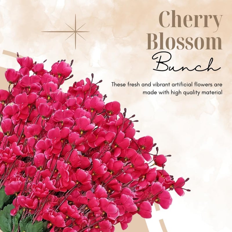 Sheux Artificial Cherry Blossom Bouquet (Dark Pink) Realistic Silk Flowers for Home Decor, Wedding, and Office Arrangements, Artificial Plant for Gifting or Decor Purpose (1 Piece) - Image 1