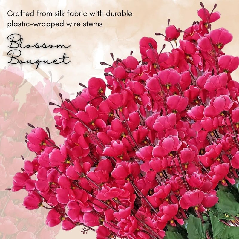 Sheux Artificial Cherry Blossom Bouquet (Dark Pink) Realistic Silk Flowers for Home Decor, Wedding, and Office Arrangements, Artificial Plant for Gifting or Decor Purpose (1 Piece) - Image 2