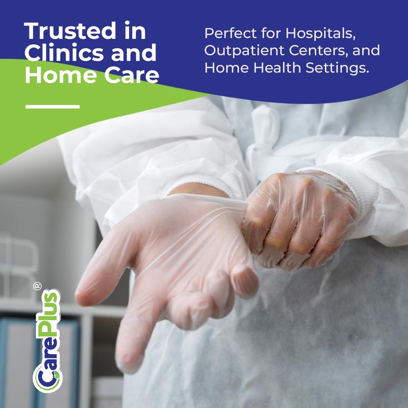 CARE PLUS Latex-Free Vinyl Gloves Clear Medium Size 100 Count | Heavy Duty, Non-Sterile, Powder-Free, Rubber | Food Prep, Kitchen & Cleaning Gloves, Ideal for Professional Use - Image 3