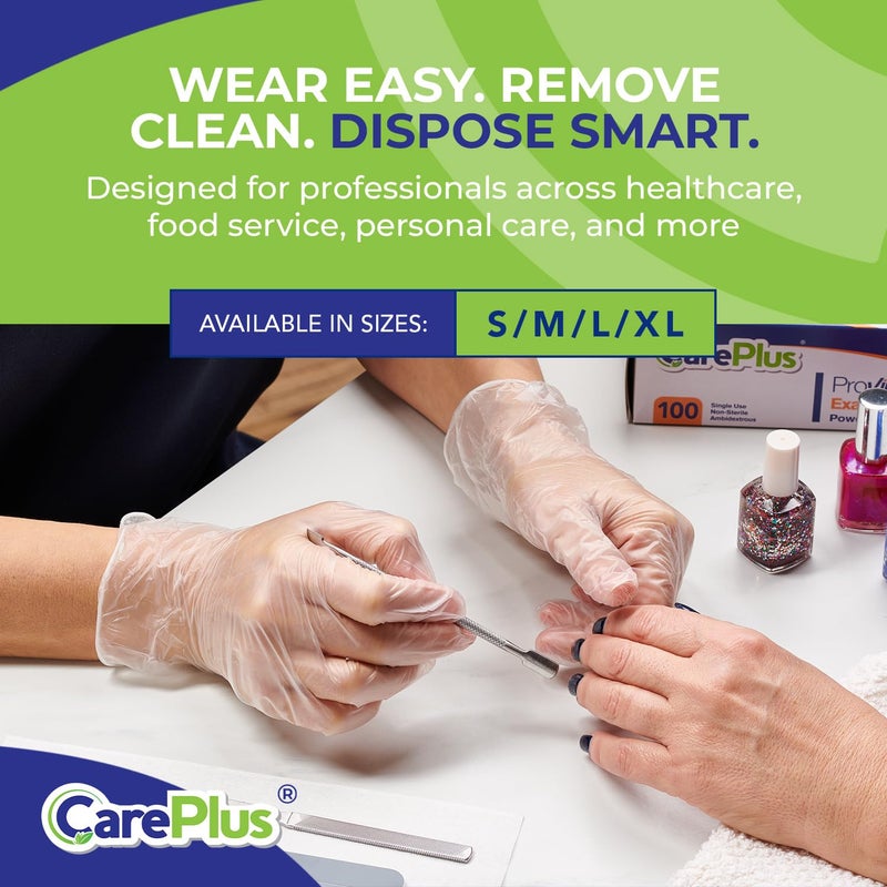 CARE PLUS Latex-Free Vinyl Gloves Clear Medium Size 100 Count | Heavy Duty, Non-Sterile, Powder-Free, Rubber | Food Prep, Kitchen & Cleaning Gloves, Ideal for Professional Use - Image 4