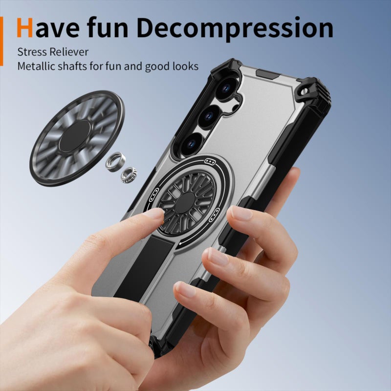 erorex For Samsung Galaxy S24+ 5G Shockproof Kickstand Metallic Shaft MagSafe Phone Case(Silver) - Image 4