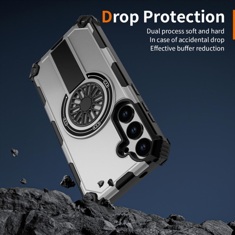 erorex For Samsung Galaxy S24+ 5G Shockproof Kickstand Metallic Shaft MagSafe Phone Case(Silver) - Image 5