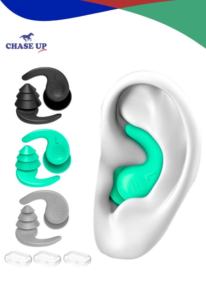 Chase Up Swimming Ear Plugs, 3 Pairs Waterproof Reusable Silicone Swim Earplugs for Swimming Surfing Snorkeling and Other Water Sports - Image 1