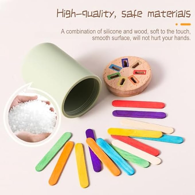 MONTESSORI TOY FROM 1 YEAR, 3-IN-1 SILICONE MONTESSORI TOY WITH WOODEN LID SENSORY TOY MOTOR SKILLS TOY GIFT FOR TODDLERS - Image 5